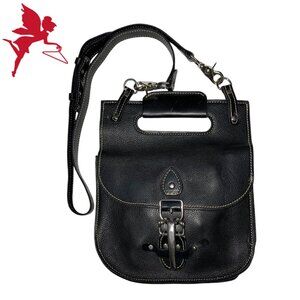 BILLY SUNDAY Handmade Black Leather With Chrome Hardware Cross Body Saddlebag